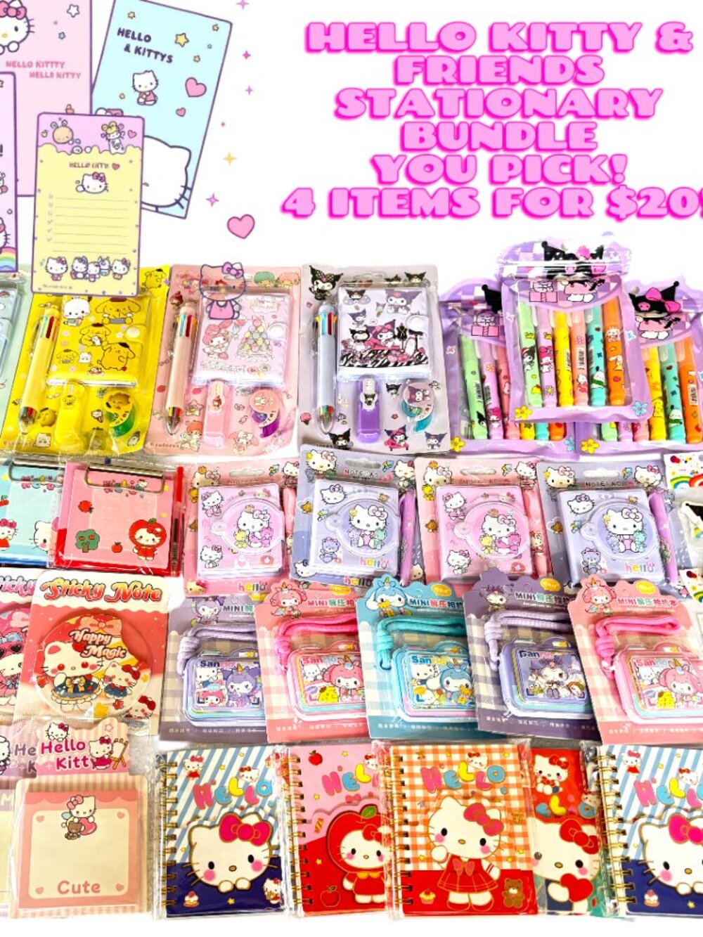 HELLO KITTY SANRIO FRIENDS STATIONARY BUNDLE U PICK! 4 ITEMS FOR $20!